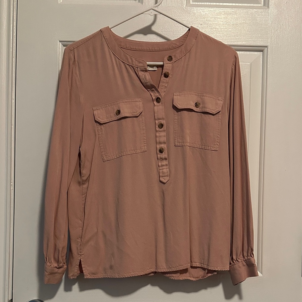 LOFT Pink Button-Front Blouse